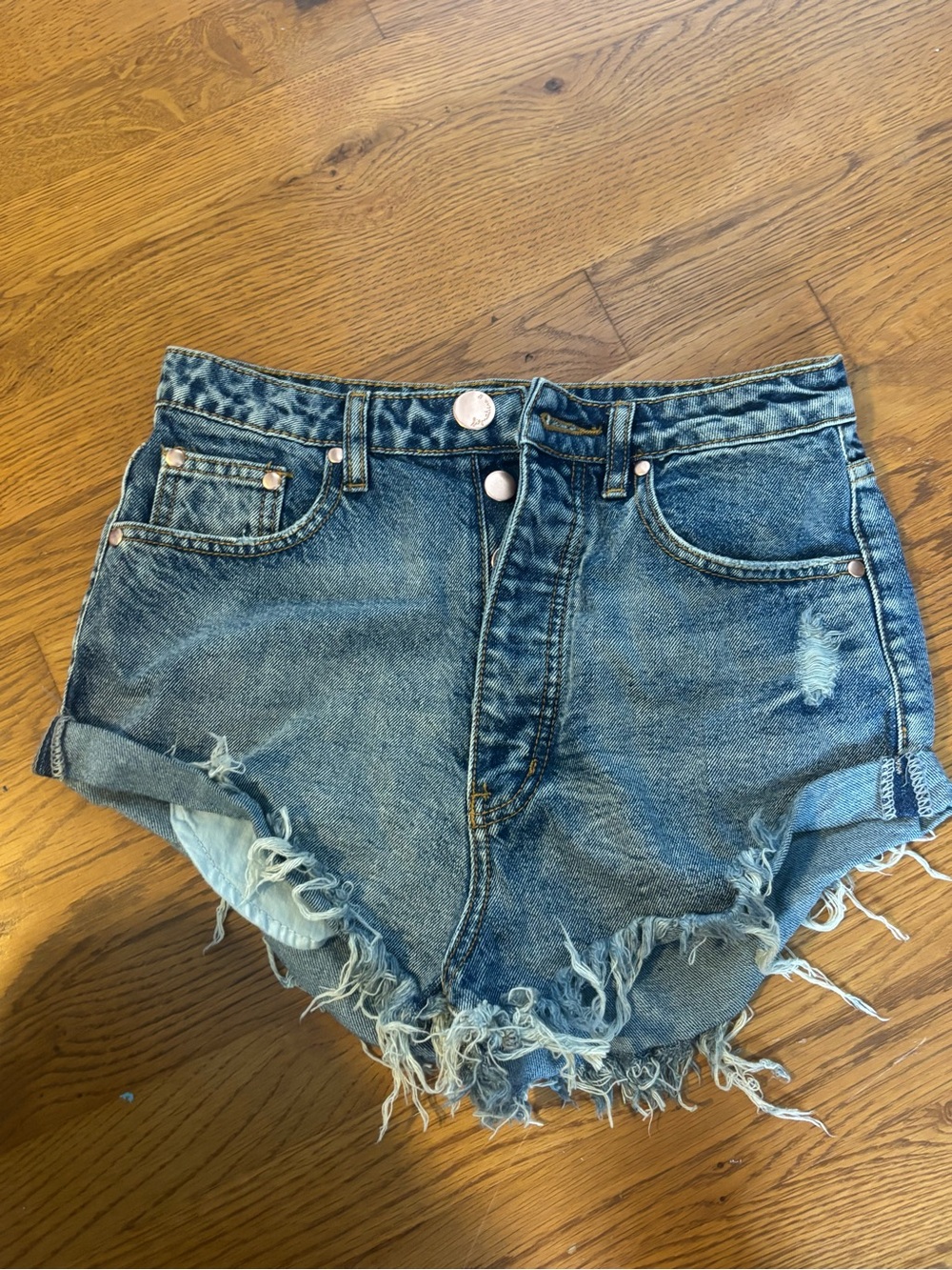 Signature8 Distressed Light Blue High-Rise Denim Shorts